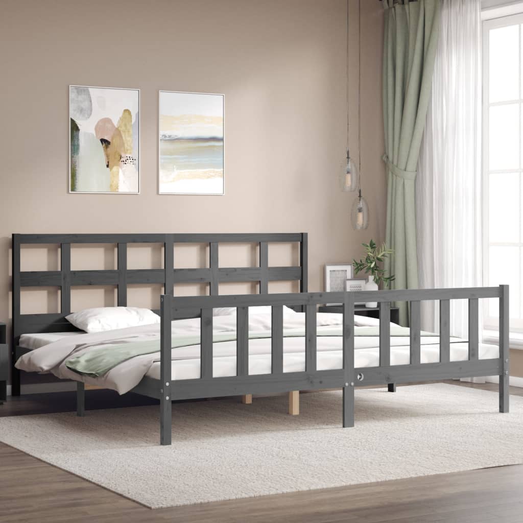 Bedframe met hoofdbord massief hout grijs 200x200 cm is nu te koop bij PeponiXL, paradijselijk wonen!