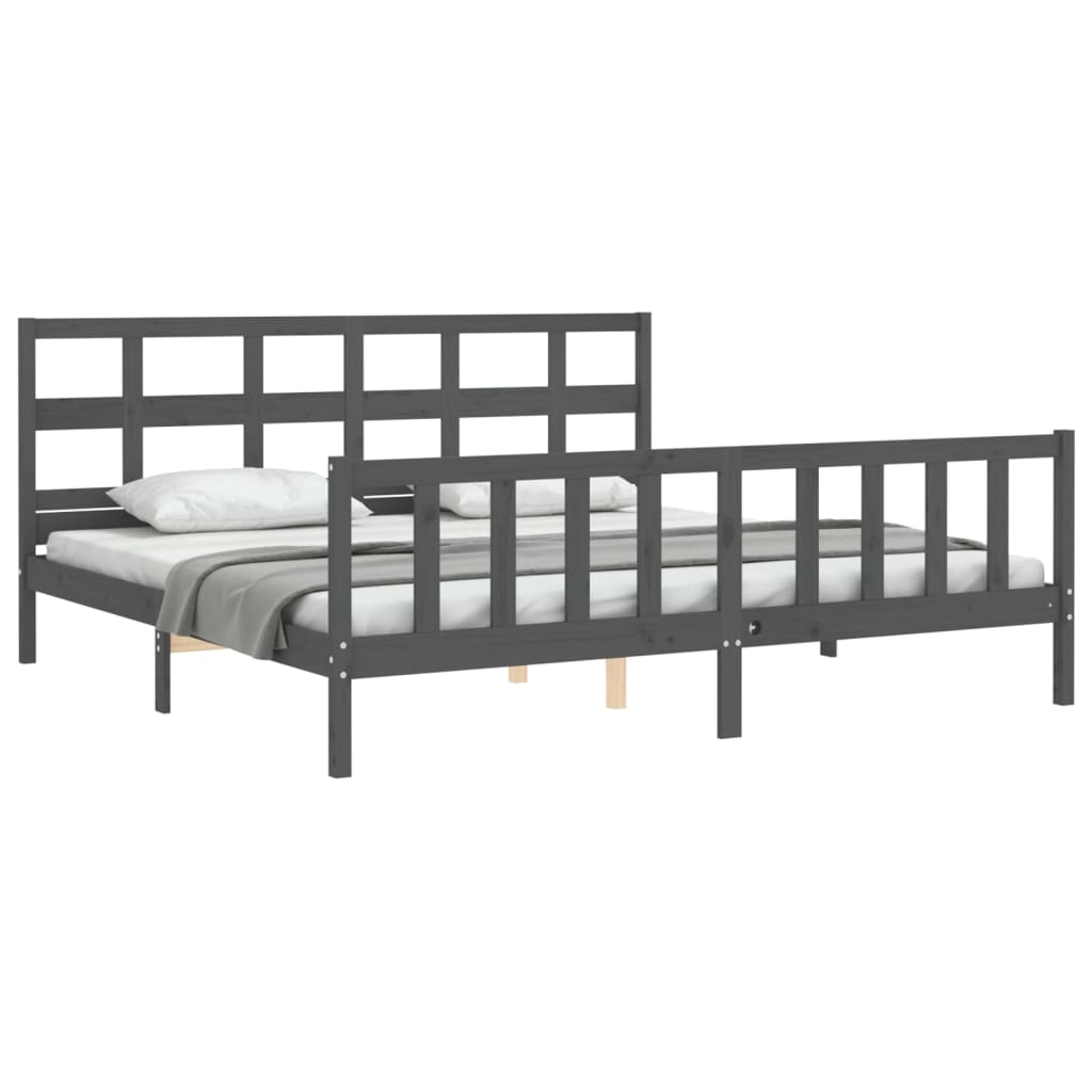 Bedframe met hoofdbord massief hout grijs 200x200 cm is nu te koop bij PeponiXL, paradijselijk wonen!