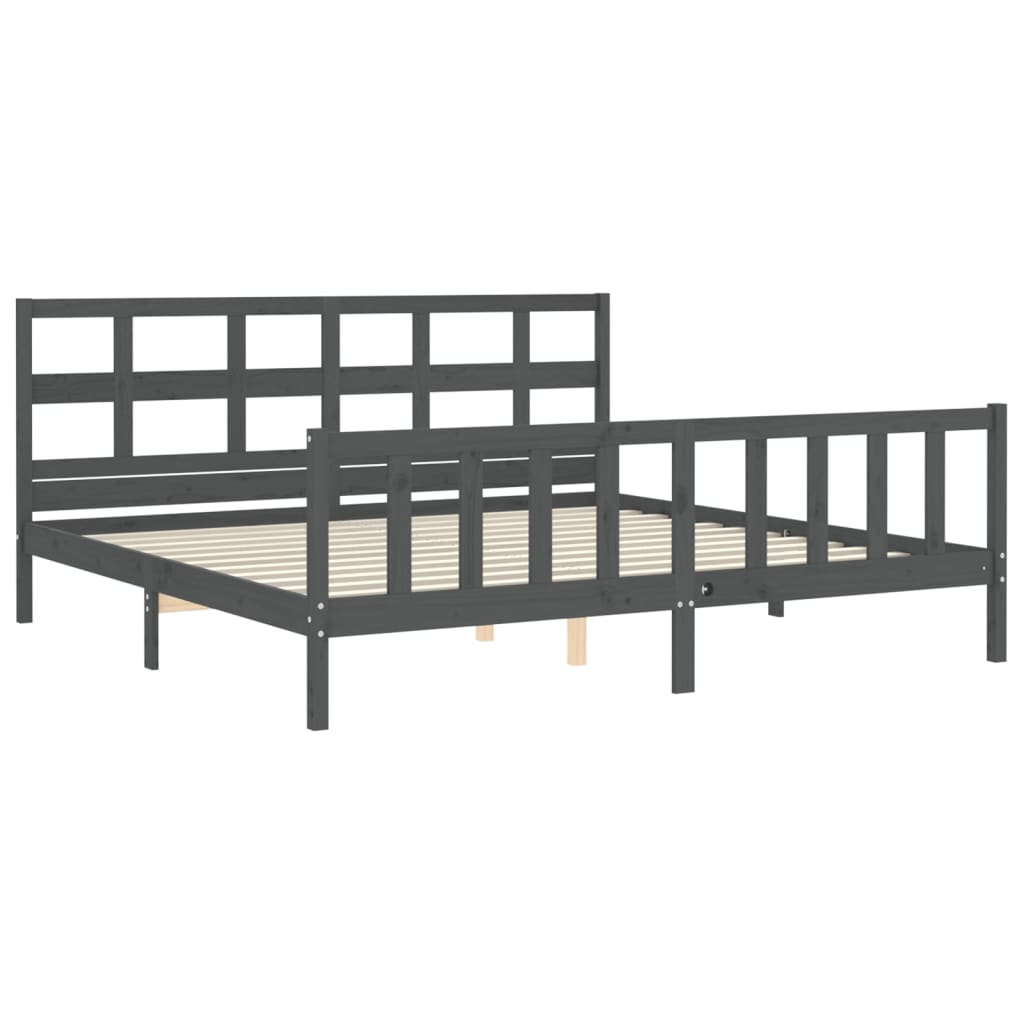 Bedframe met hoofdbord massief hout grijs 200x200 cm is nu te koop bij PeponiXL, paradijselijk wonen!