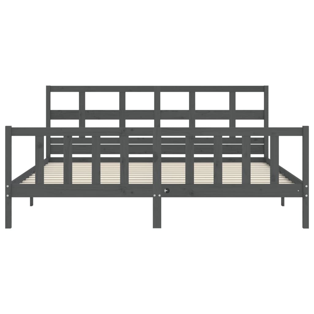 Bedframe met hoofdbord massief hout grijs 200x200 cm is nu te koop bij PeponiXL, paradijselijk wonen!