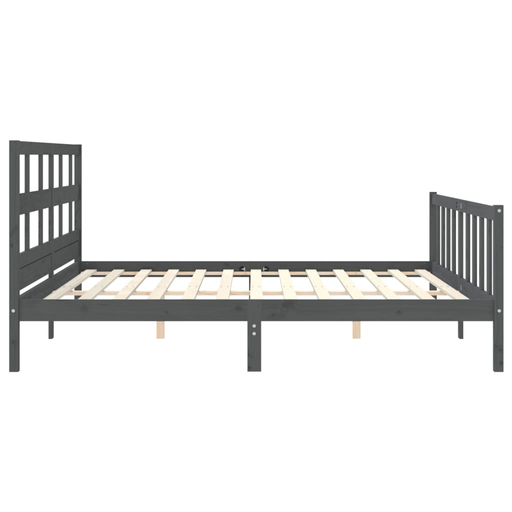 Bedframe met hoofdbord massief hout grijs 200x200 cm is nu te koop bij PeponiXL, paradijselijk wonen!