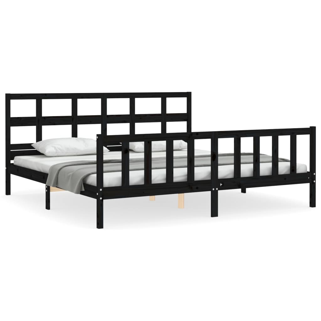 Bedframe met hoofdbord massief hout zwart 200x200 cm is nu te koop bij PeponiXL, paradijselijk wonen!