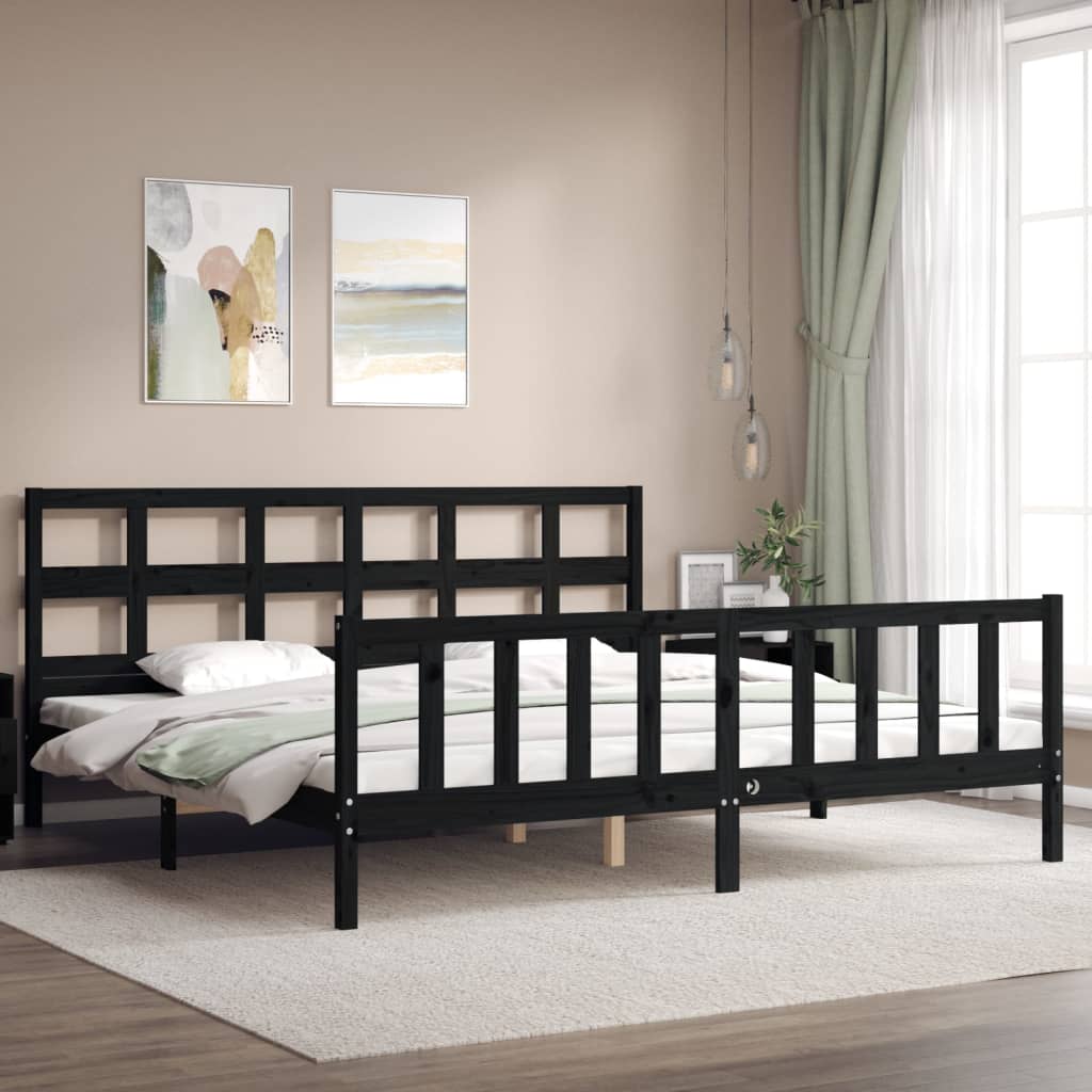 Bedframe met hoofdbord massief hout zwart 200x200 cm is nu te koop bij PeponiXL, paradijselijk wonen!
