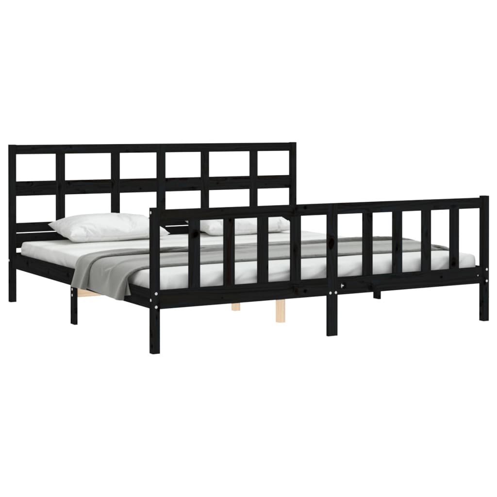 Bedframe met hoofdbord massief hout zwart 200x200 cm is nu te koop bij PeponiXL, paradijselijk wonen!