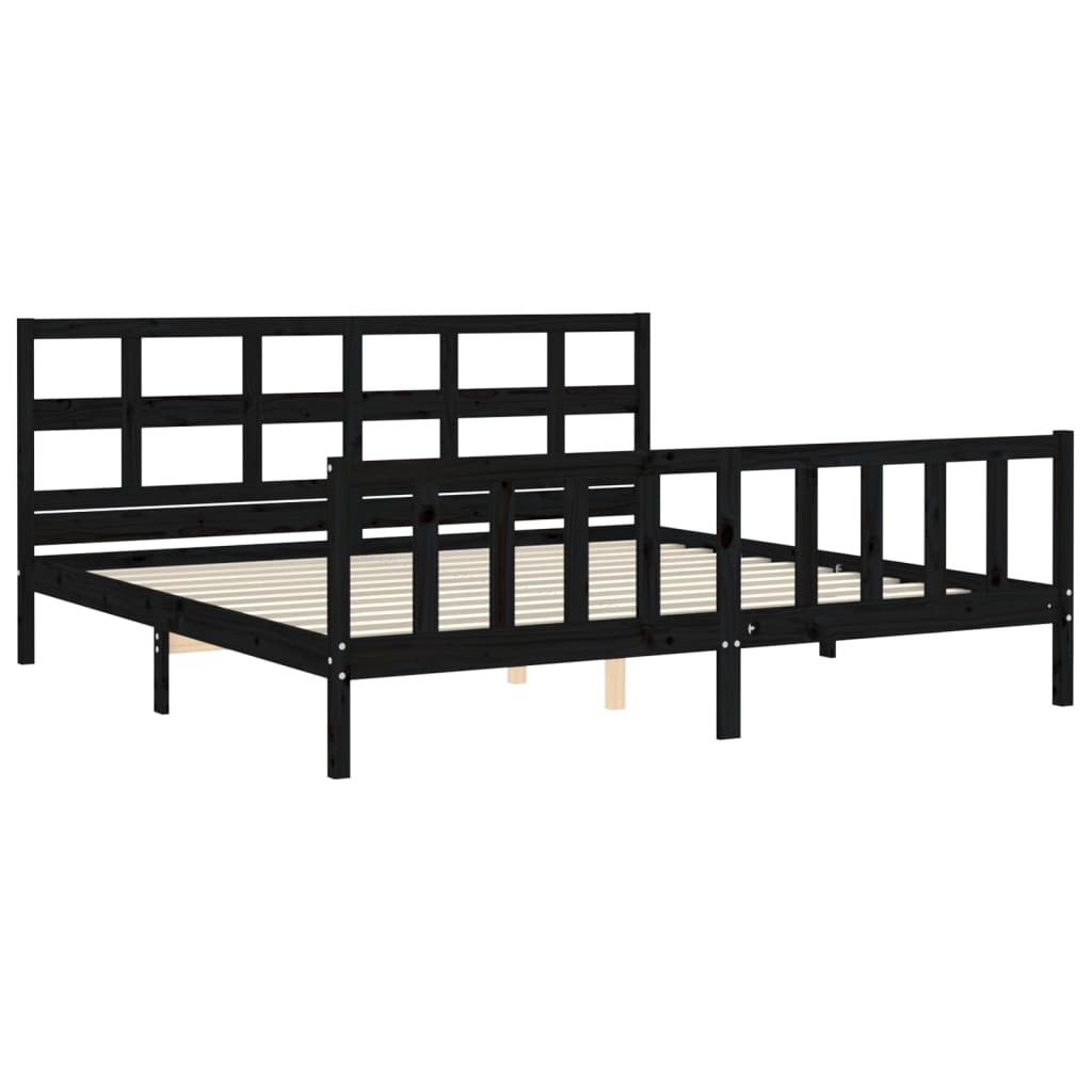 Bedframe met hoofdbord massief hout zwart 200x200 cm is nu te koop bij PeponiXL, paradijselijk wonen!