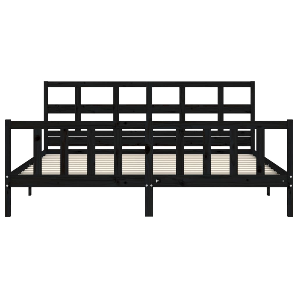 Bedframe met hoofdbord massief hout zwart 200x200 cm is nu te koop bij PeponiXL, paradijselijk wonen!