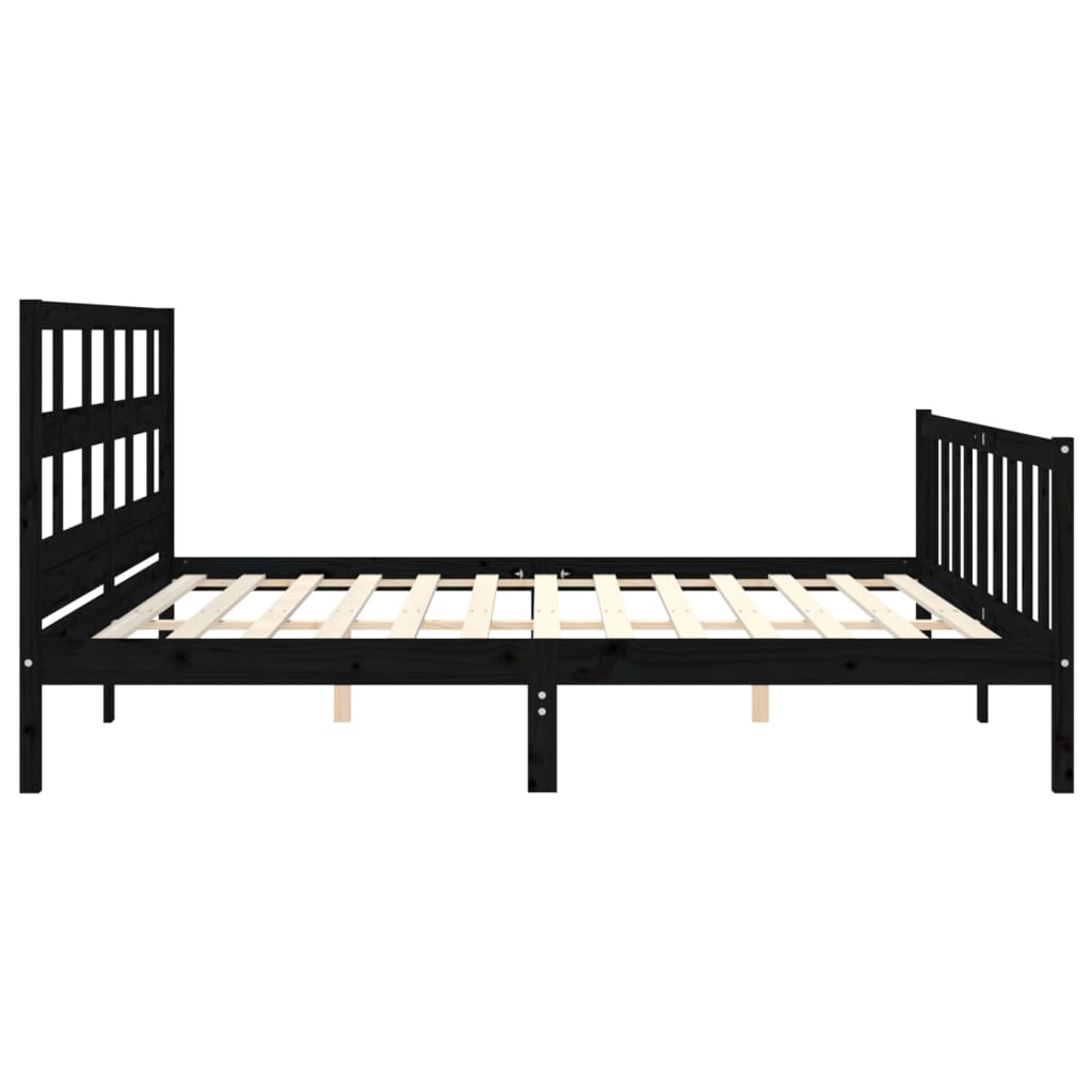 Bedframe met hoofdbord massief hout zwart 200x200 cm is nu te koop bij PeponiXL, paradijselijk wonen!