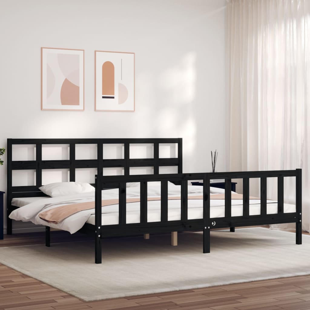 Bedframe met hoofdbord massief hout zwart 200x200 cm is nu te koop bij PeponiXL, paradijselijk wonen!