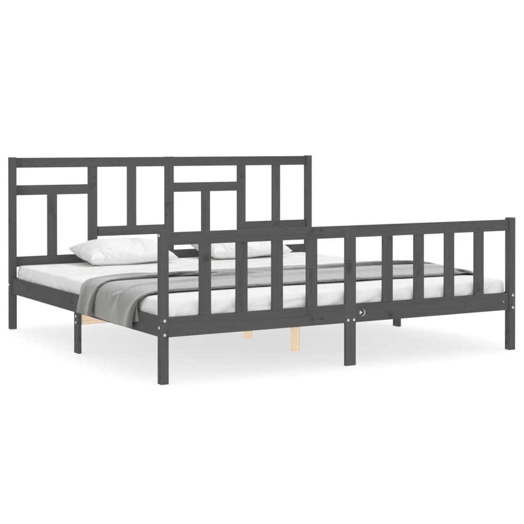 Bedframe met hoofdbord massief hout grijs 200x200 cm is nu te koop bij PeponiXL, paradijselijk wonen!