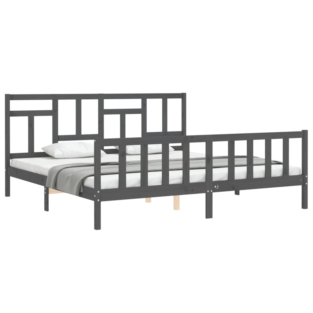 Bedframe met hoofdbord massief hout grijs 200x200 cm is nu te koop bij PeponiXL, paradijselijk wonen!