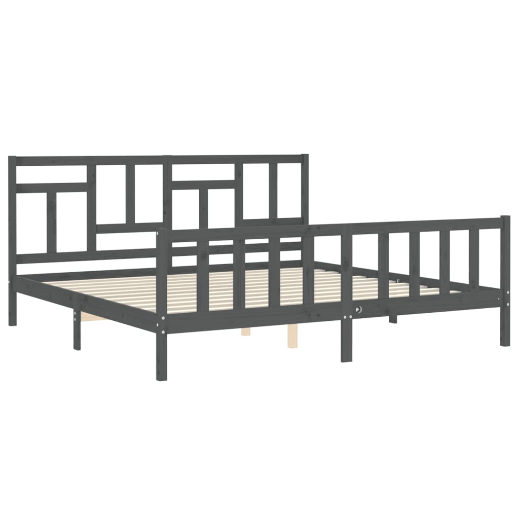 Bedframe met hoofdbord massief hout grijs 200x200 cm is nu te koop bij PeponiXL, paradijselijk wonen!