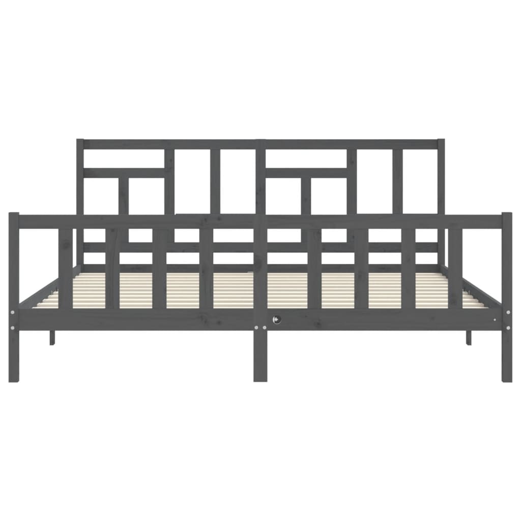Bedframe met hoofdbord massief hout grijs 200x200 cm is nu te koop bij PeponiXL, paradijselijk wonen!