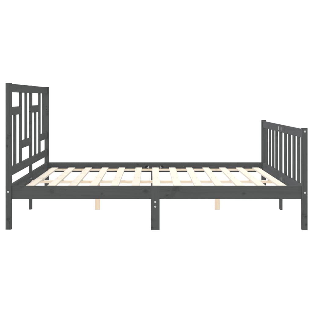 Bedframe met hoofdbord massief hout grijs 200x200 cm is nu te koop bij PeponiXL, paradijselijk wonen!