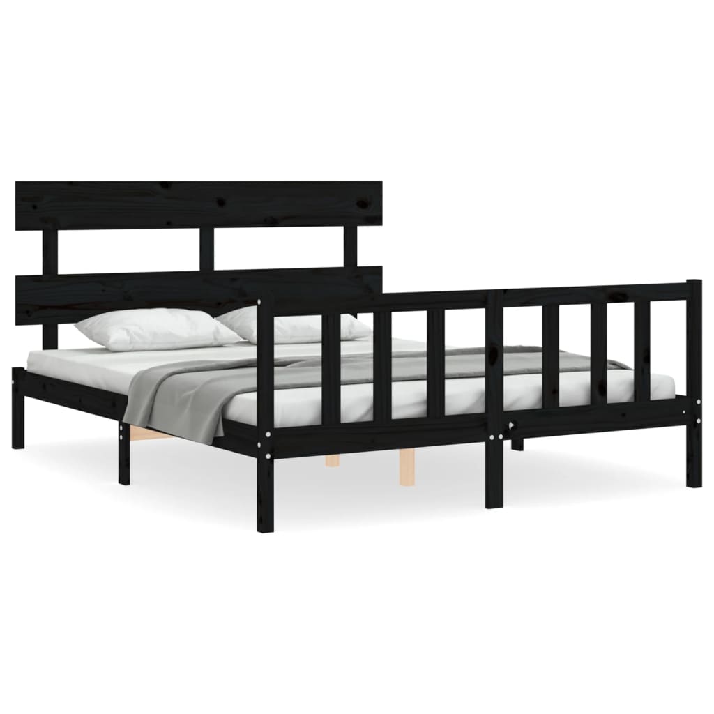 Bedframe met hoofdbord massief hout zwart