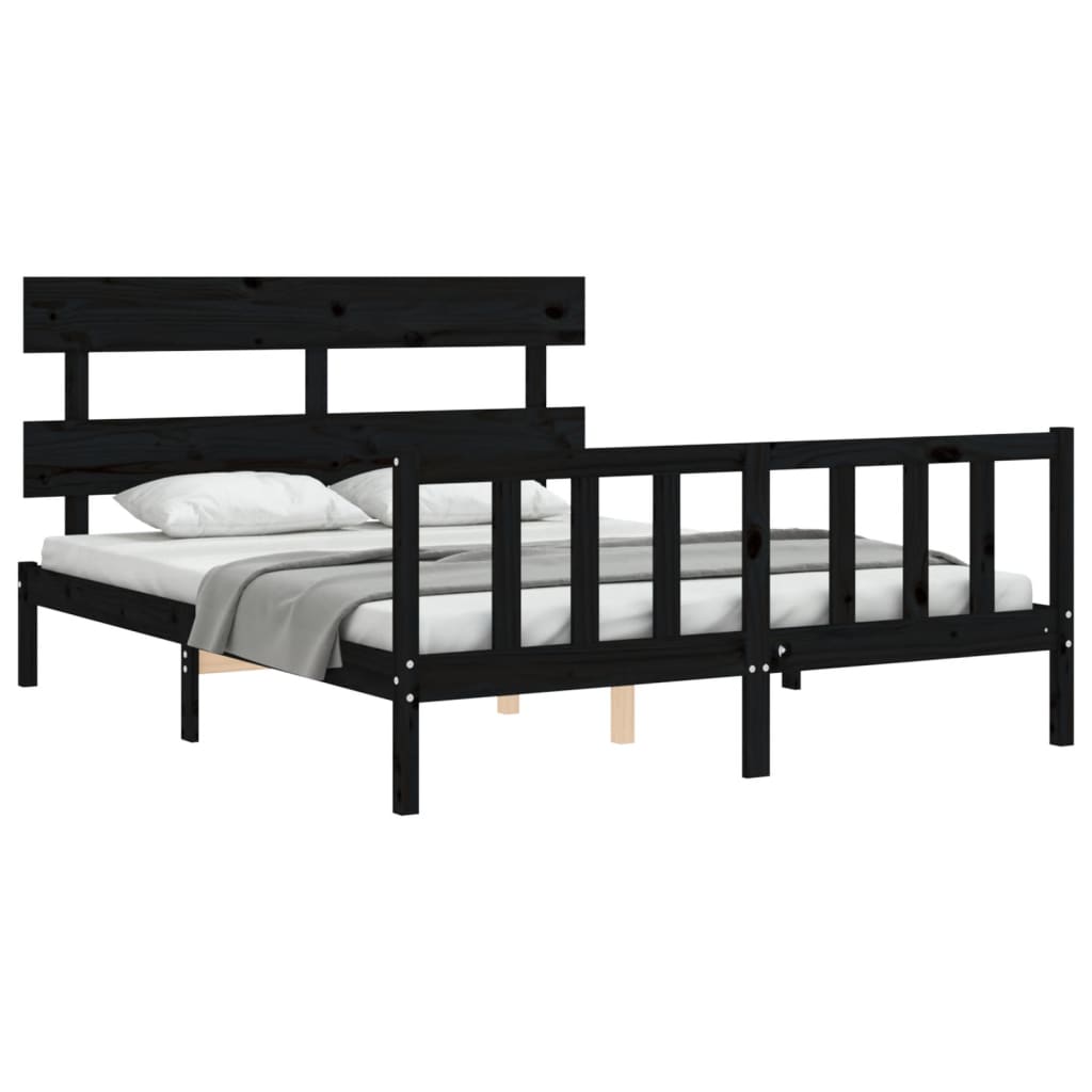 Bedframe met hoofdbord massief hout zwart