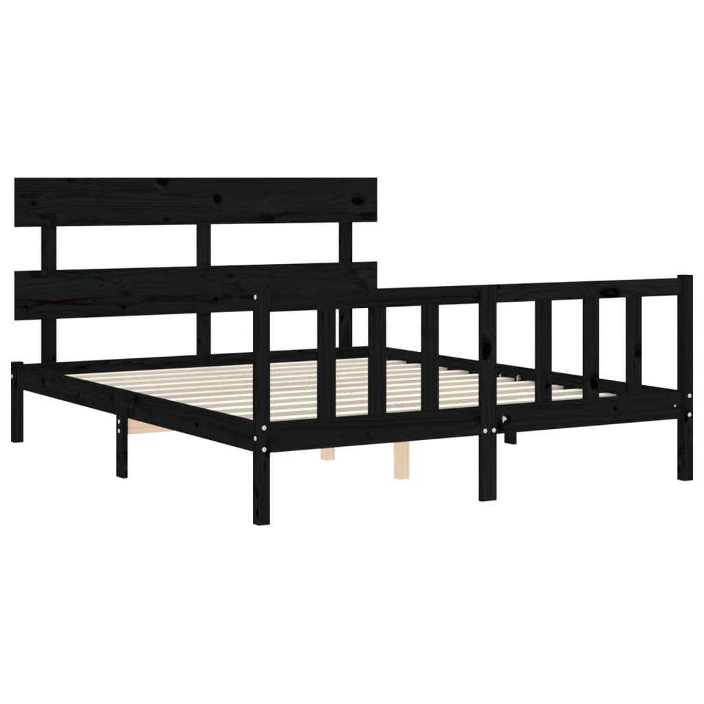 Bedframe met hoofdbord massief hout zwart