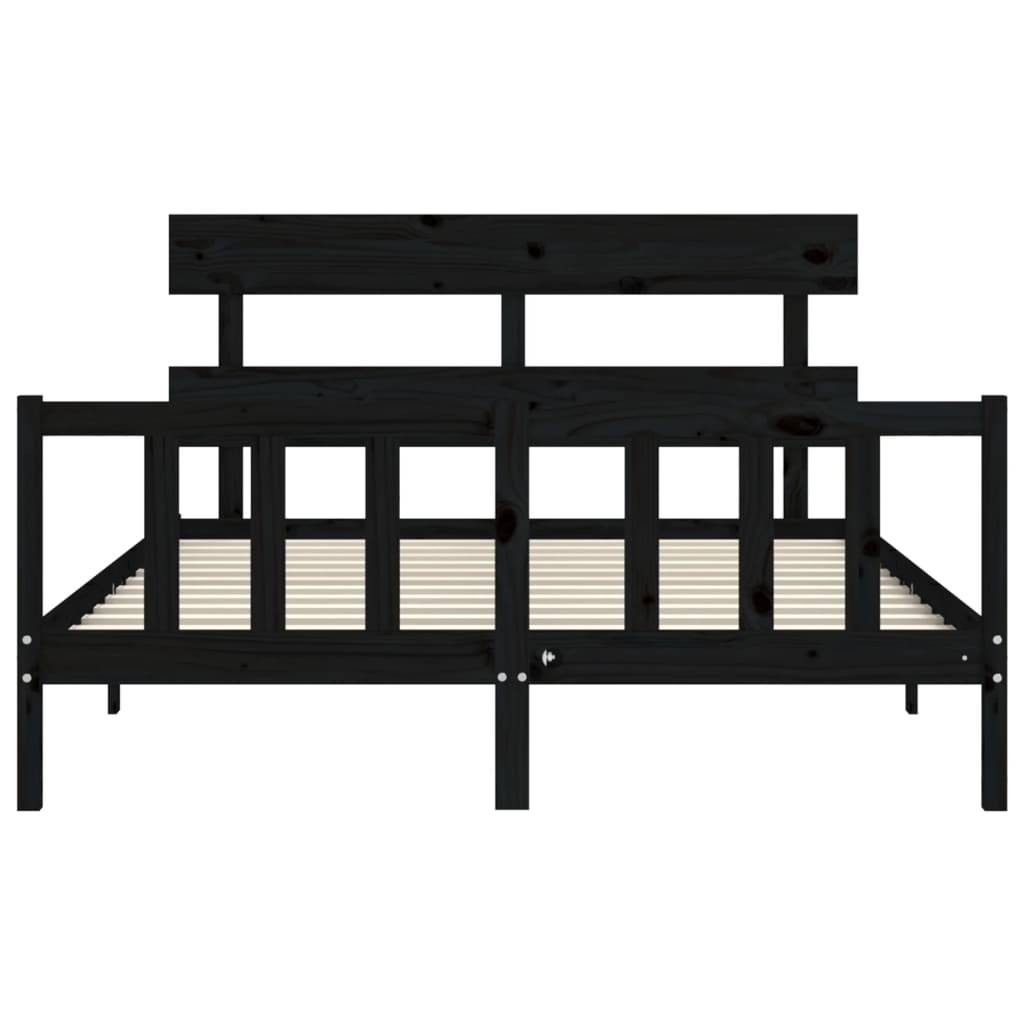 Bedframe met hoofdbord massief hout zwart