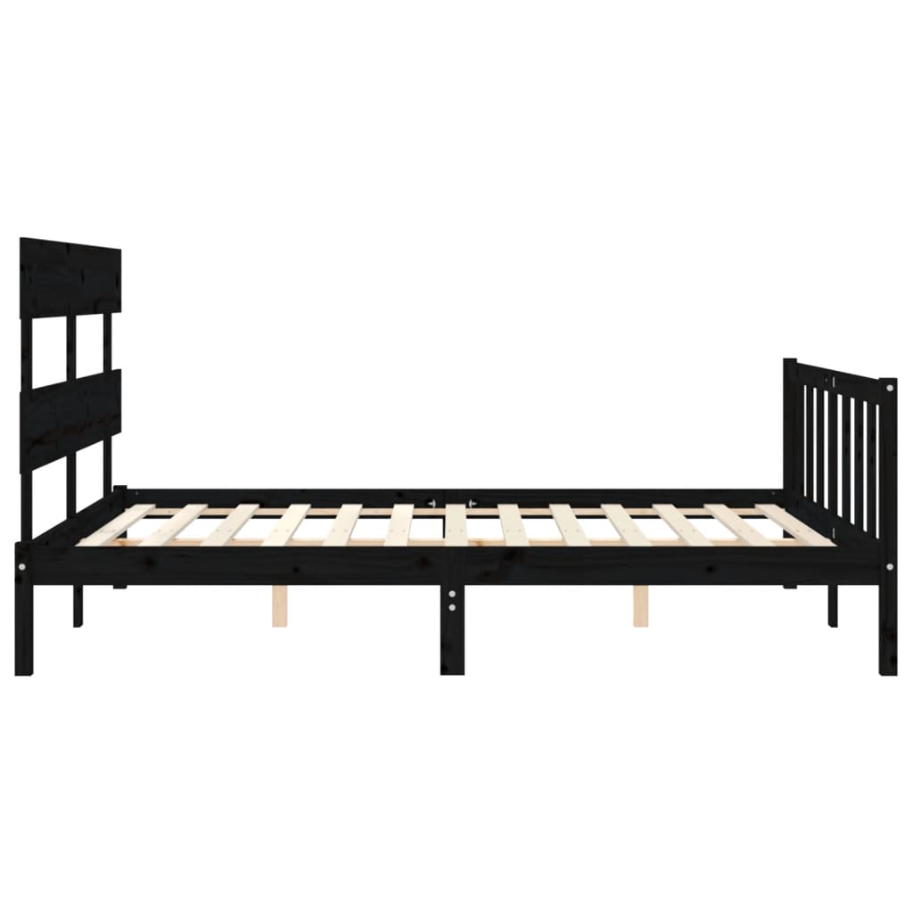 Bedframe met hoofdbord massief hout zwart