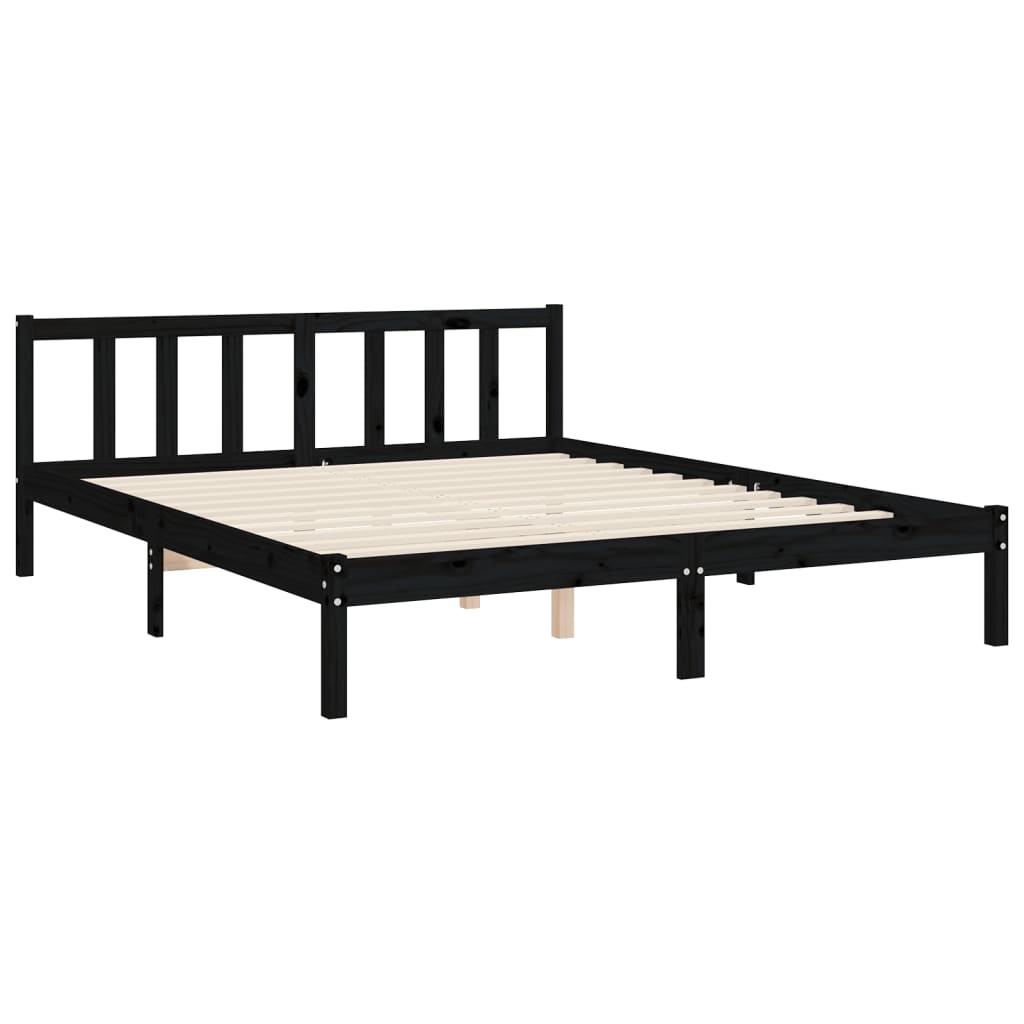 Bedframe met hoofdbord massief hout zwart