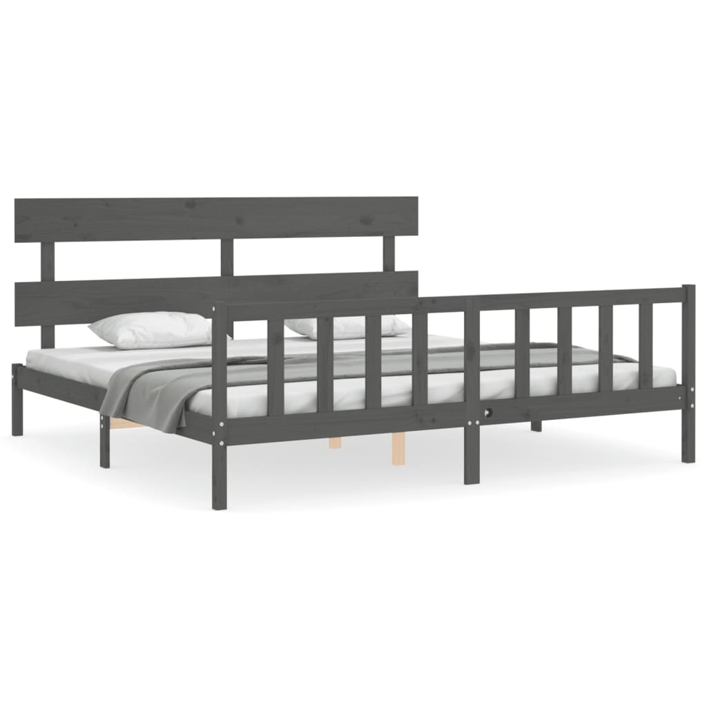 Bedframe met hoofdbord massief hout grijs 200x200 cm is nu te koop bij PeponiXL, paradijselijk wonen!
