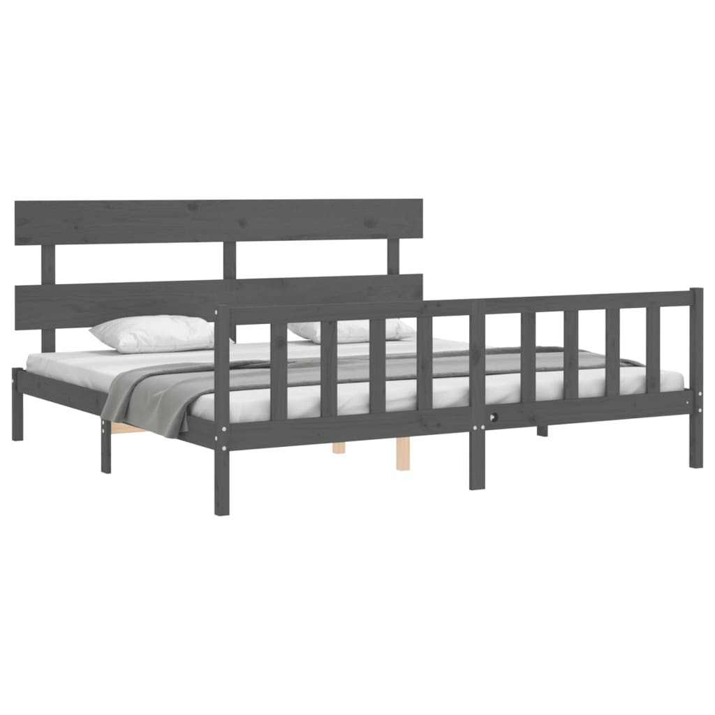 Bedframe met hoofdbord massief hout grijs 200x200 cm is nu te koop bij PeponiXL, paradijselijk wonen!
