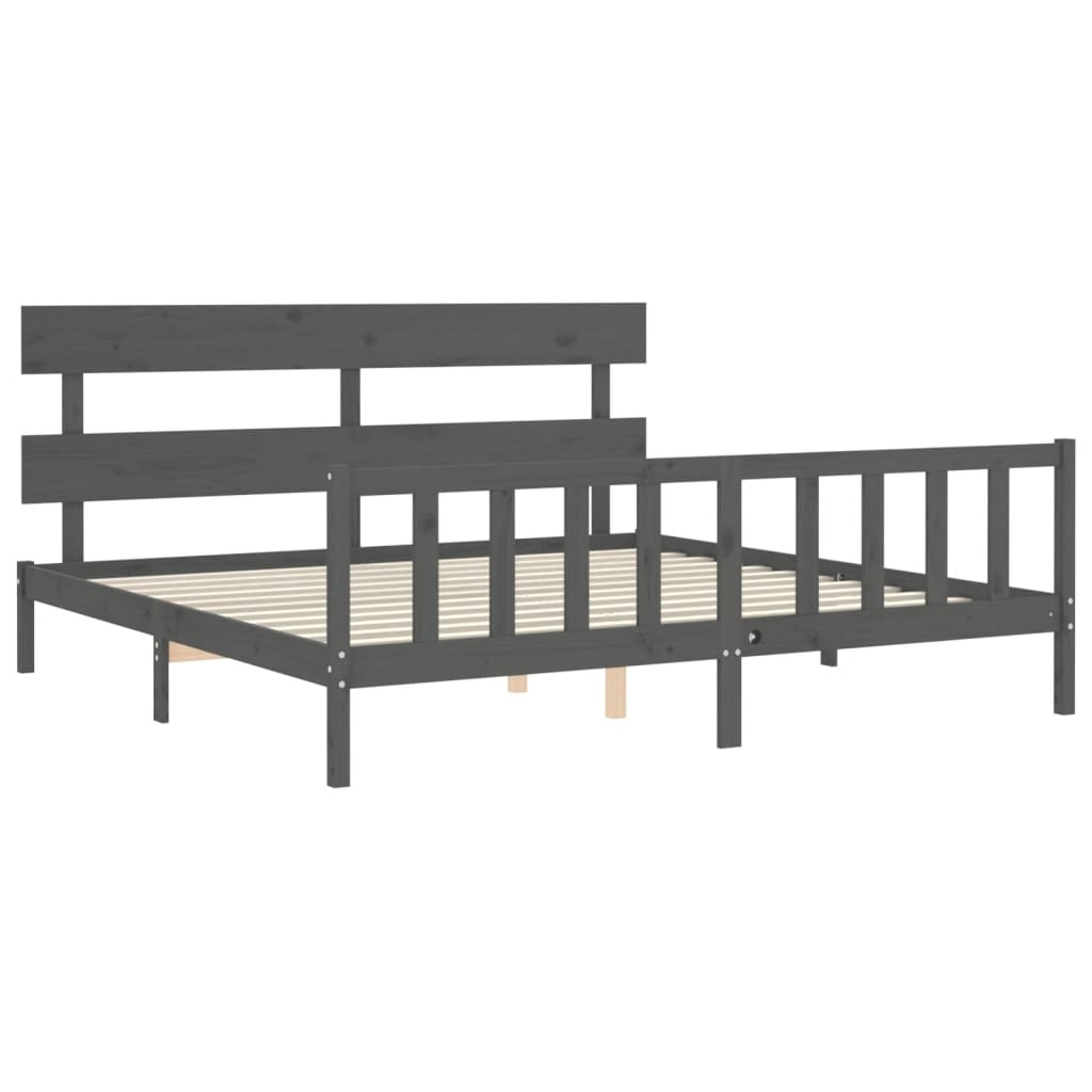 Bedframe met hoofdbord massief hout grijs 200x200 cm is nu te koop bij PeponiXL, paradijselijk wonen!