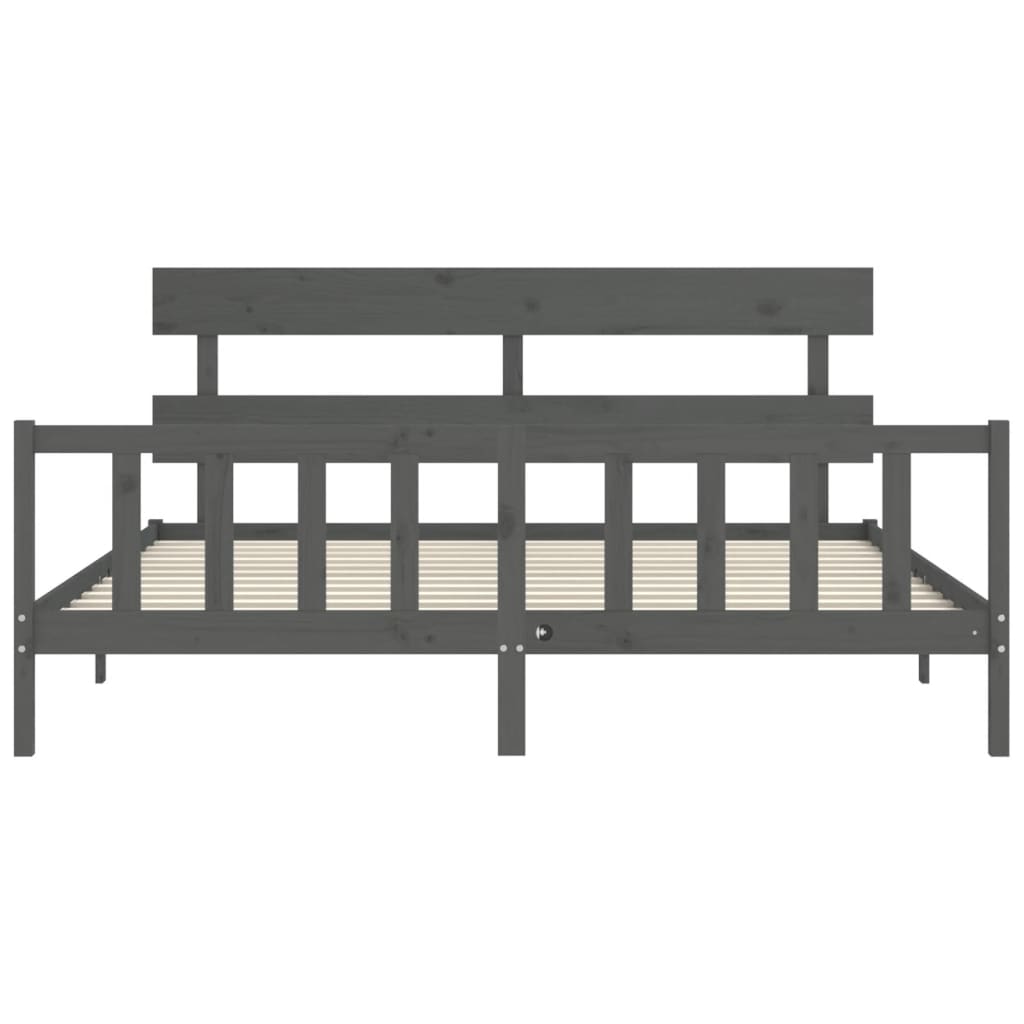 Bedframe met hoofdbord massief hout grijs 200x200 cm is nu te koop bij PeponiXL, paradijselijk wonen!