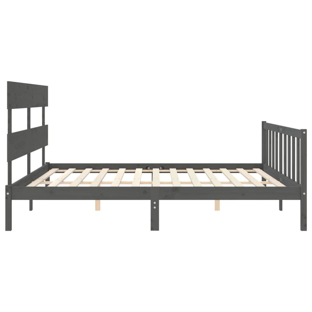 Bedframe met hoofdbord massief hout grijs 200x200 cm is nu te koop bij PeponiXL, paradijselijk wonen!
