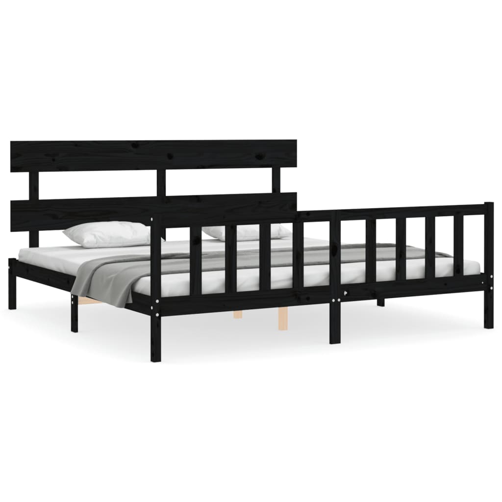 Bedframe met hoofdbord massief hout zwart 200x200 cm is nu te koop bij PeponiXL, paradijselijk wonen!