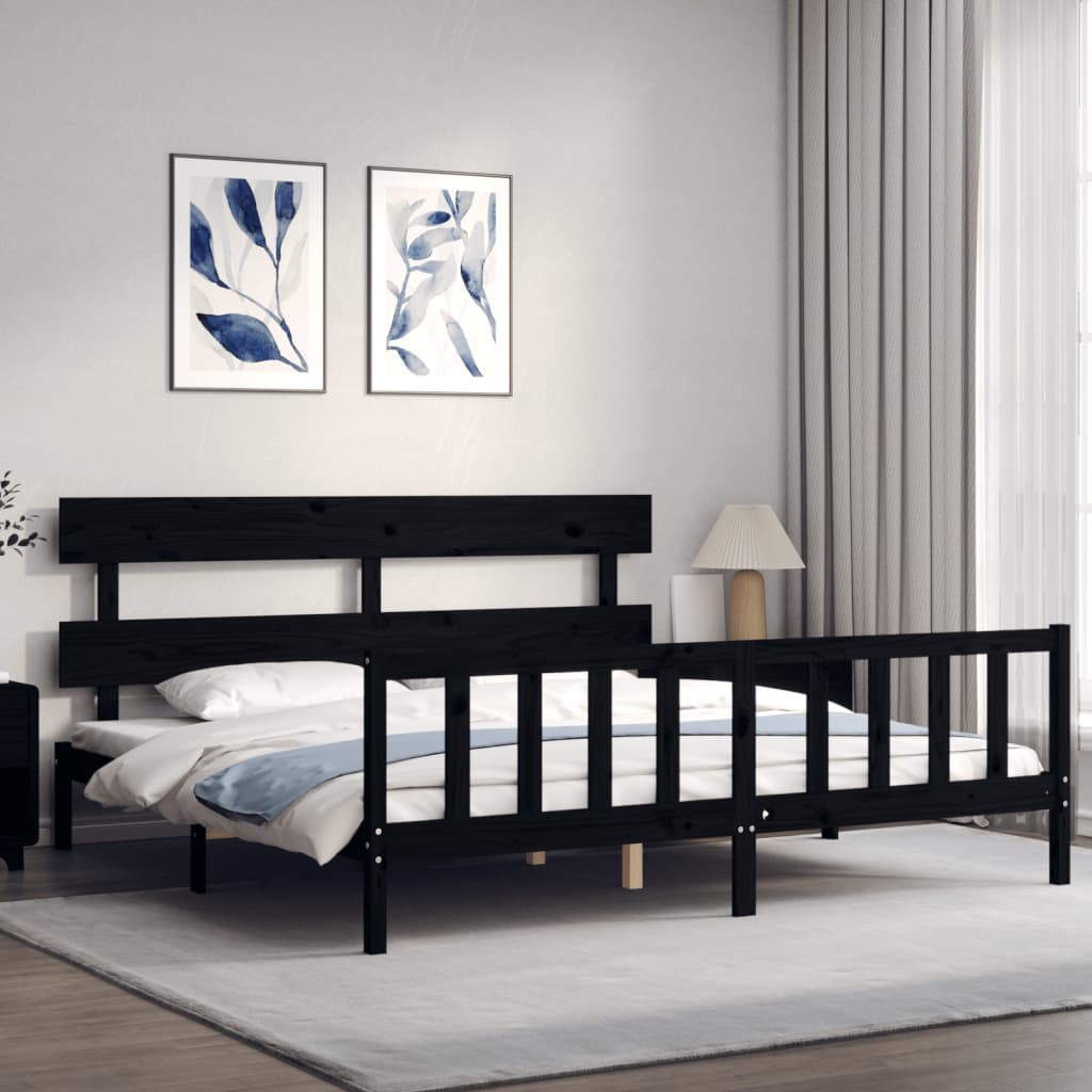 Bedframe met hoofdbord massief hout zwart 200x200 cm is nu te koop bij PeponiXL, paradijselijk wonen!