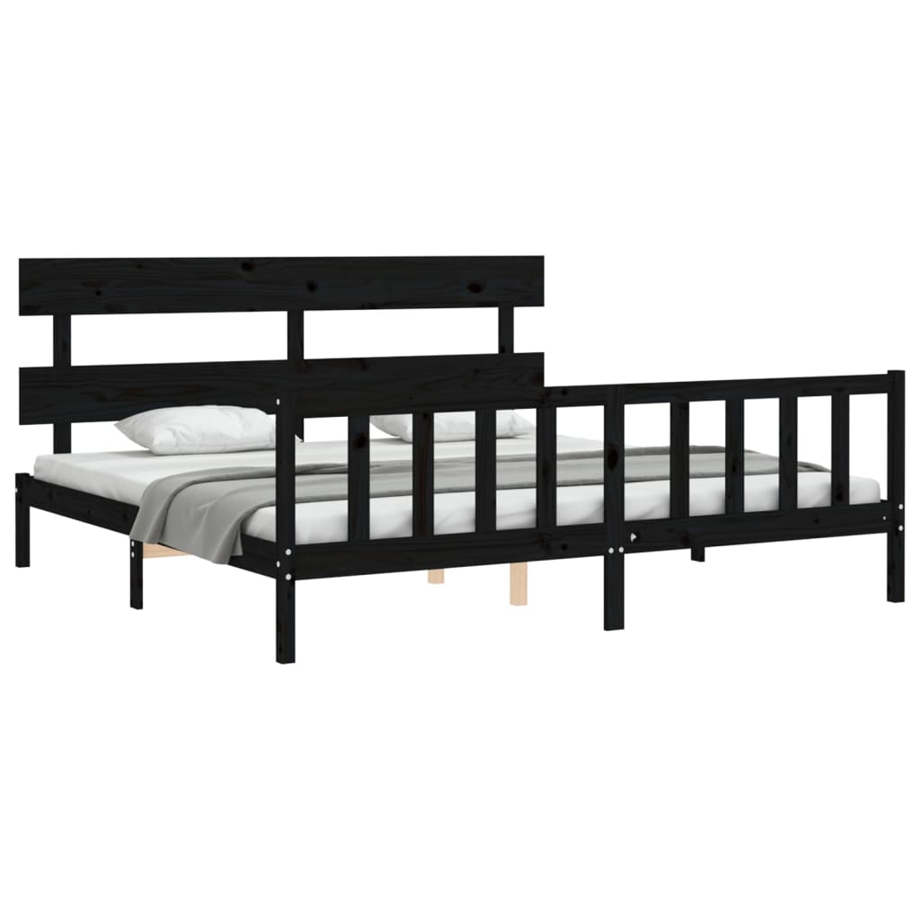 Bedframe met hoofdbord massief hout zwart 200x200 cm is nu te koop bij PeponiXL, paradijselijk wonen!