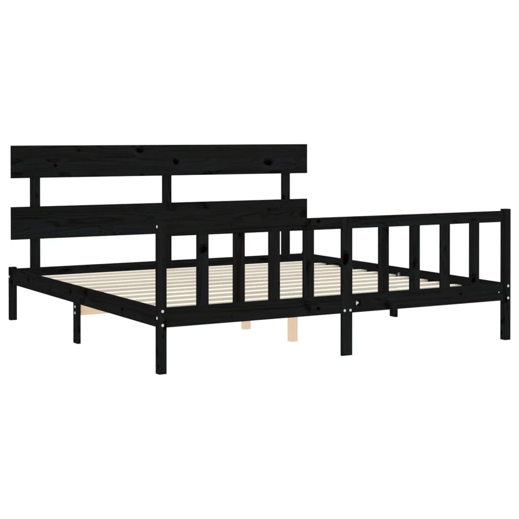Bedframe met hoofdbord massief hout zwart 200x200 cm is nu te koop bij PeponiXL, paradijselijk wonen!