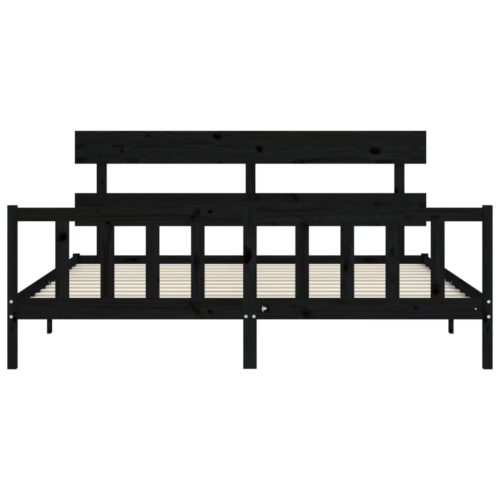 Bedframe met hoofdbord massief hout zwart 200x200 cm is nu te koop bij PeponiXL, paradijselijk wonen!