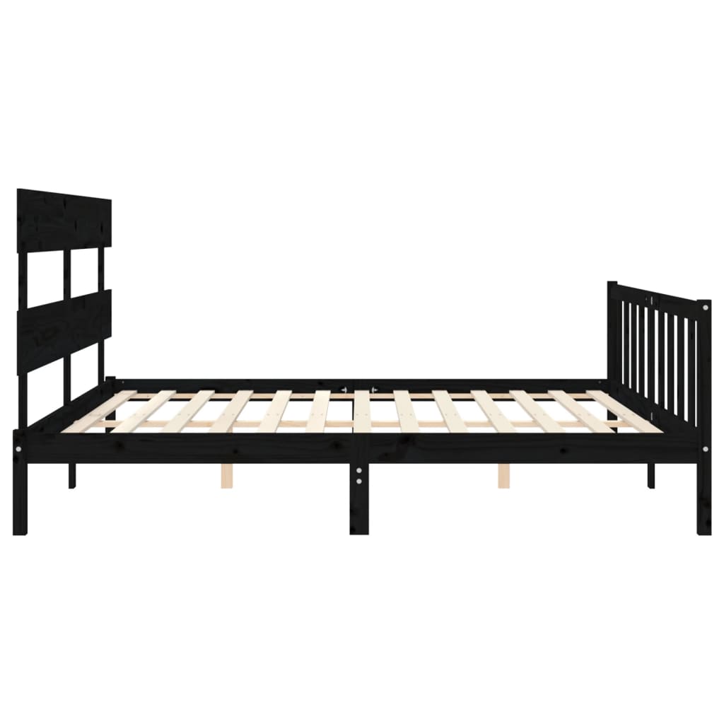 Bedframe met hoofdbord massief hout zwart 200x200 cm is nu te koop bij PeponiXL, paradijselijk wonen!