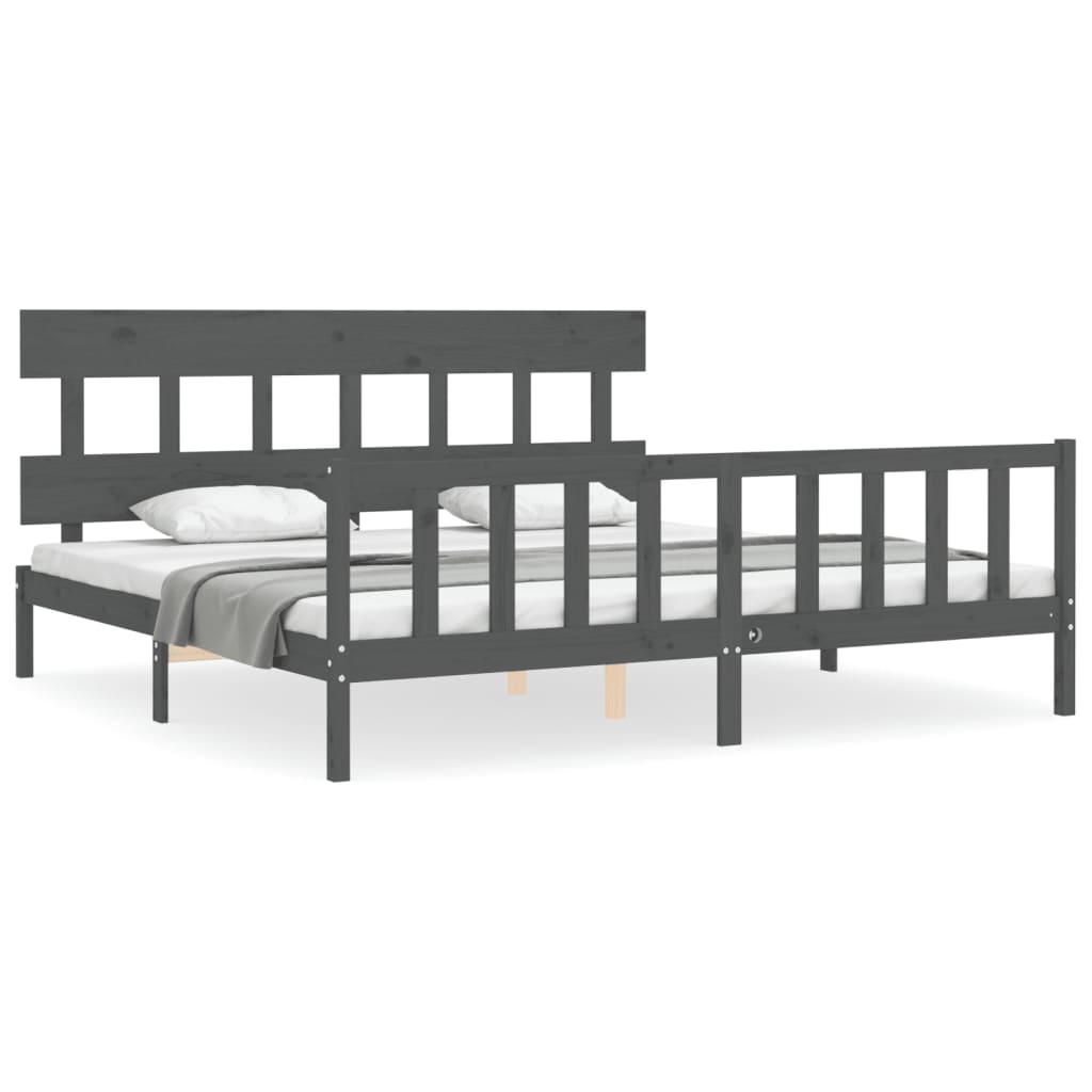 Bedframe met hoofdbord massief hout grijs 200x200 cm is nu te koop bij PeponiXL, paradijselijk wonen!
