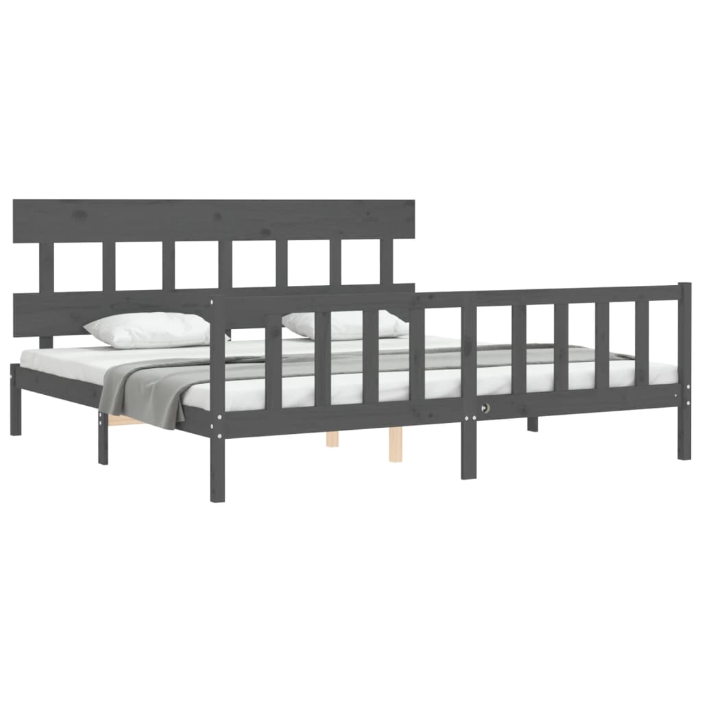 Bedframe met hoofdbord massief hout grijs 200x200 cm is nu te koop bij PeponiXL, paradijselijk wonen!