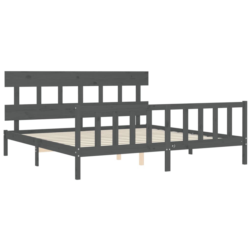 Bedframe met hoofdbord massief hout grijs 200x200 cm is nu te koop bij PeponiXL, paradijselijk wonen!