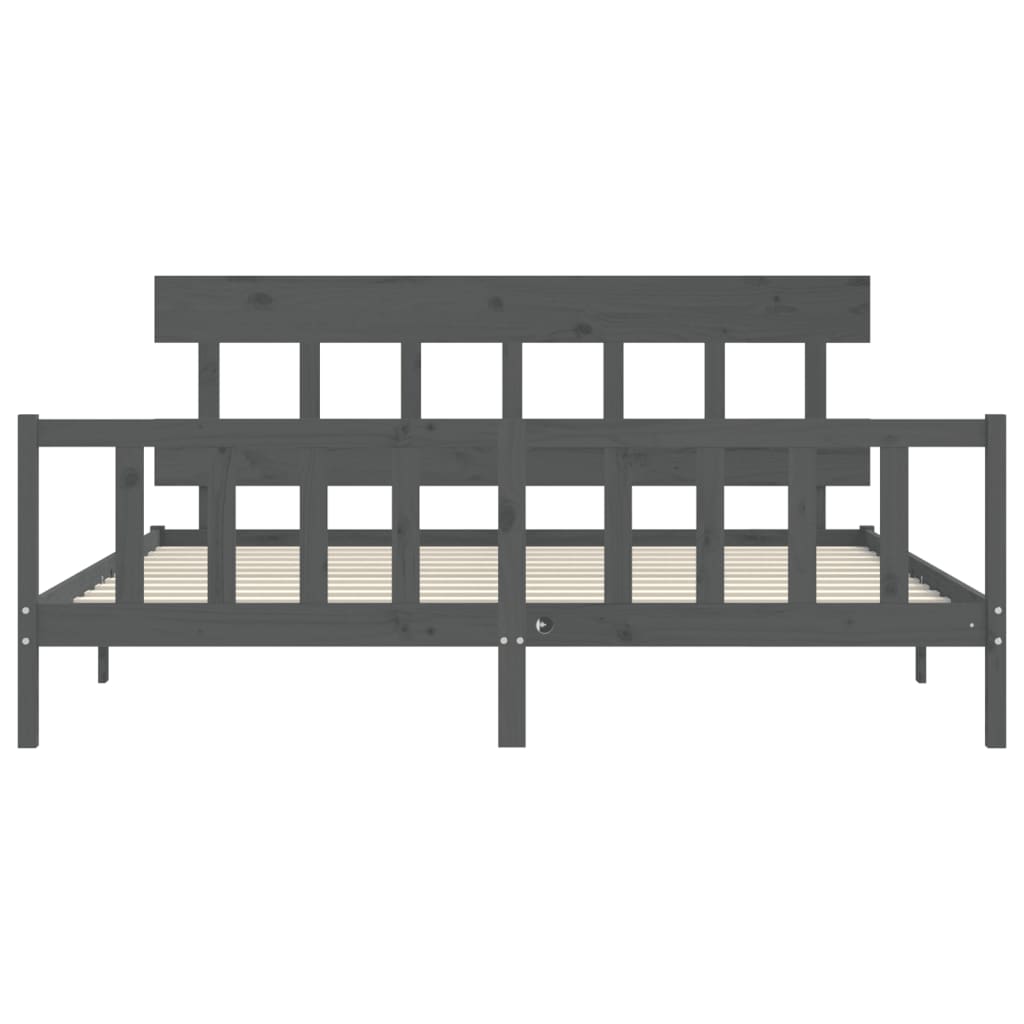 Bedframe met hoofdbord massief hout grijs 200x200 cm is nu te koop bij PeponiXL, paradijselijk wonen!