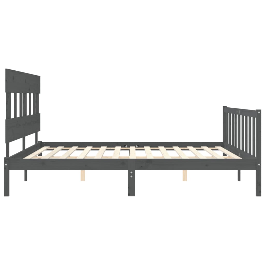 Bedframe met hoofdbord massief hout grijs 200x200 cm is nu te koop bij PeponiXL, paradijselijk wonen!