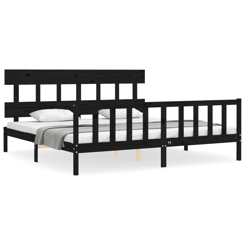 Bedframe met hoofdbord massief hout zwart 200x200 cm is nu te koop bij PeponiXL, paradijselijk wonen!