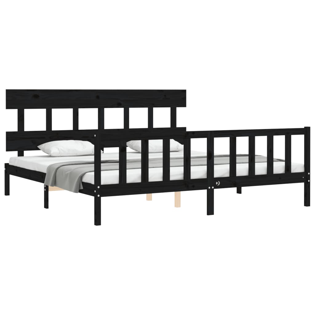 Bedframe met hoofdbord massief hout zwart 200x200 cm is nu te koop bij PeponiXL, paradijselijk wonen!
