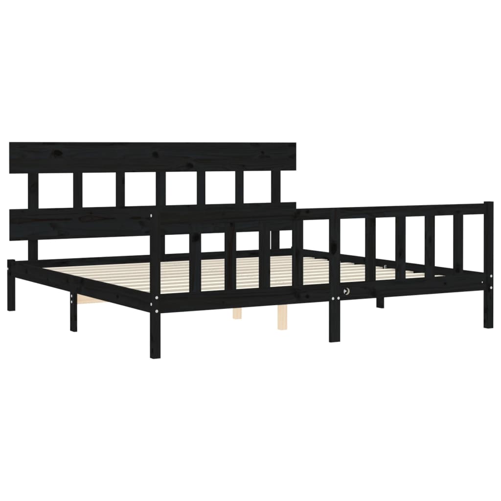 Bedframe met hoofdbord massief hout zwart 200x200 cm is nu te koop bij PeponiXL, paradijselijk wonen!