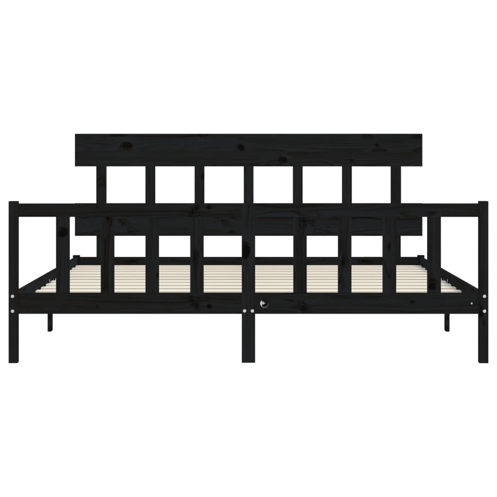 Bedframe met hoofdbord massief hout zwart 200x200 cm is nu te koop bij PeponiXL, paradijselijk wonen!