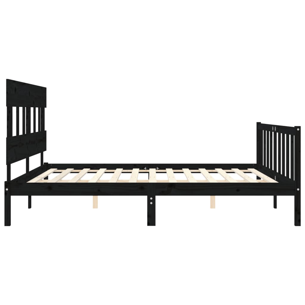 Bedframe met hoofdbord massief hout zwart 200x200 cm is nu te koop bij PeponiXL, paradijselijk wonen!