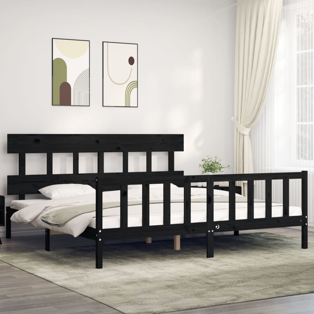 Bedframe met hoofdbord massief hout zwart 200x200 cm is nu te koop bij PeponiXL, paradijselijk wonen!