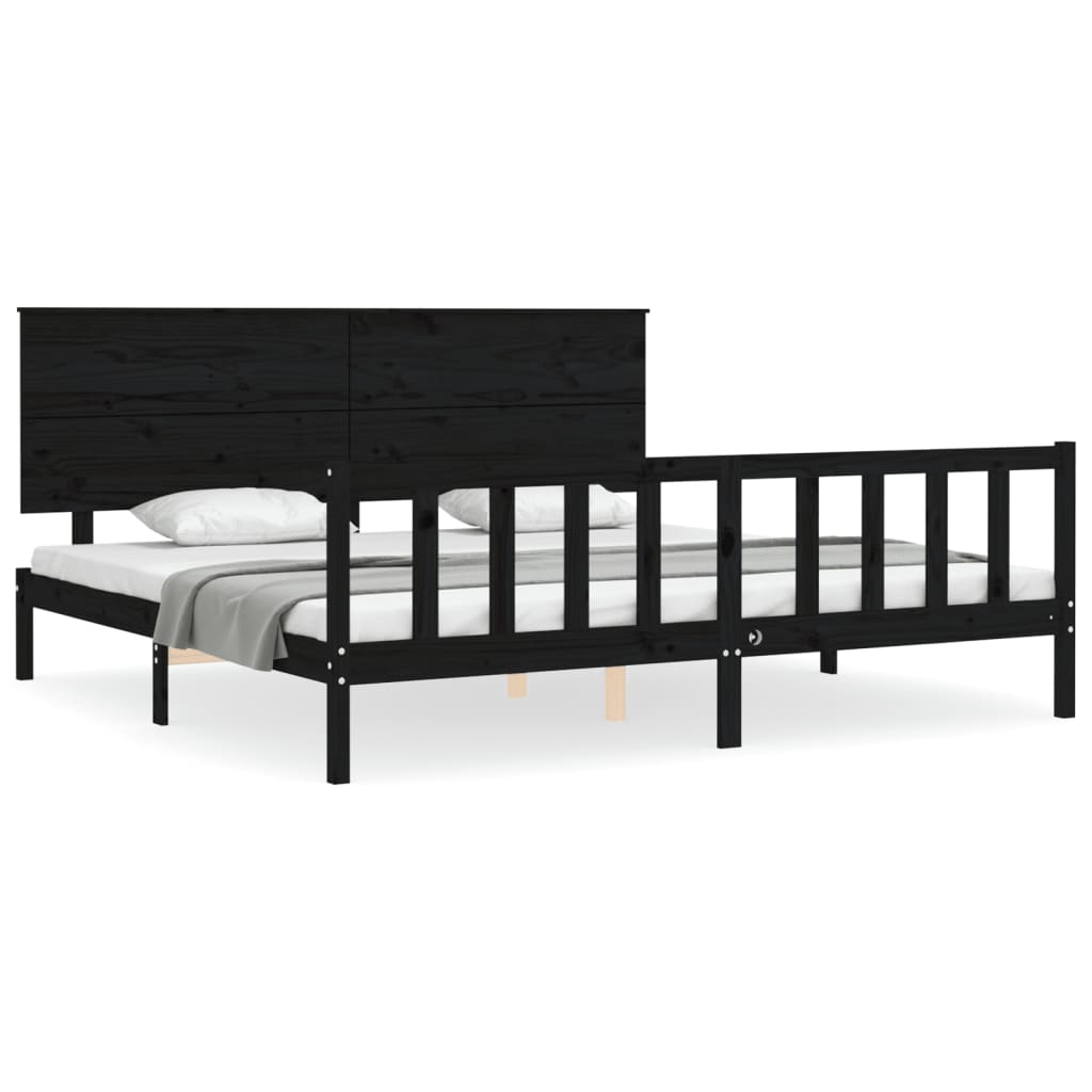 Bedframe met hoofdbord massief hout zwart 200x200 cm is nu te koop bij PeponiXL, paradijselijk wonen!