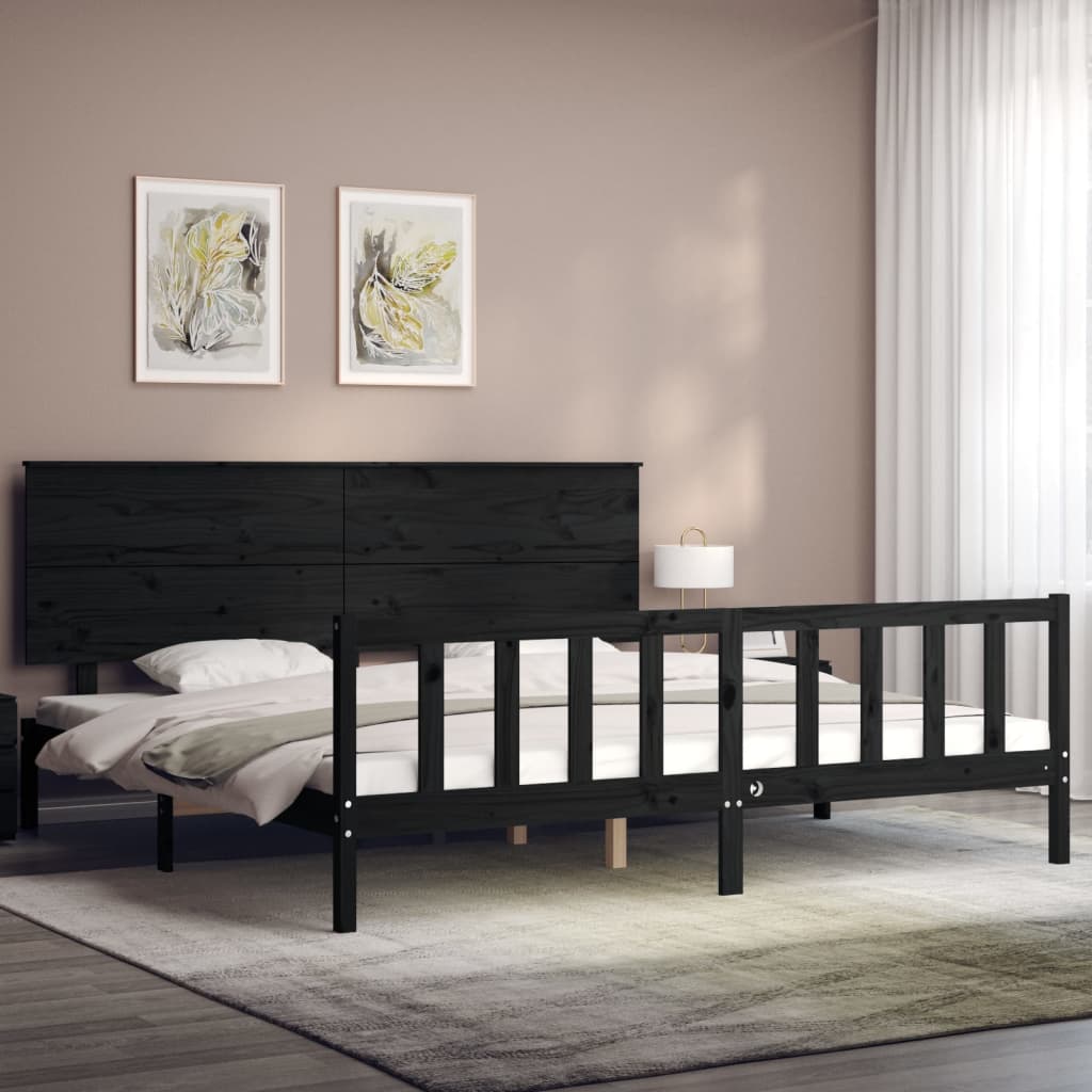 Bedframe met hoofdbord massief hout zwart 200x200 cm is nu te koop bij PeponiXL, paradijselijk wonen!