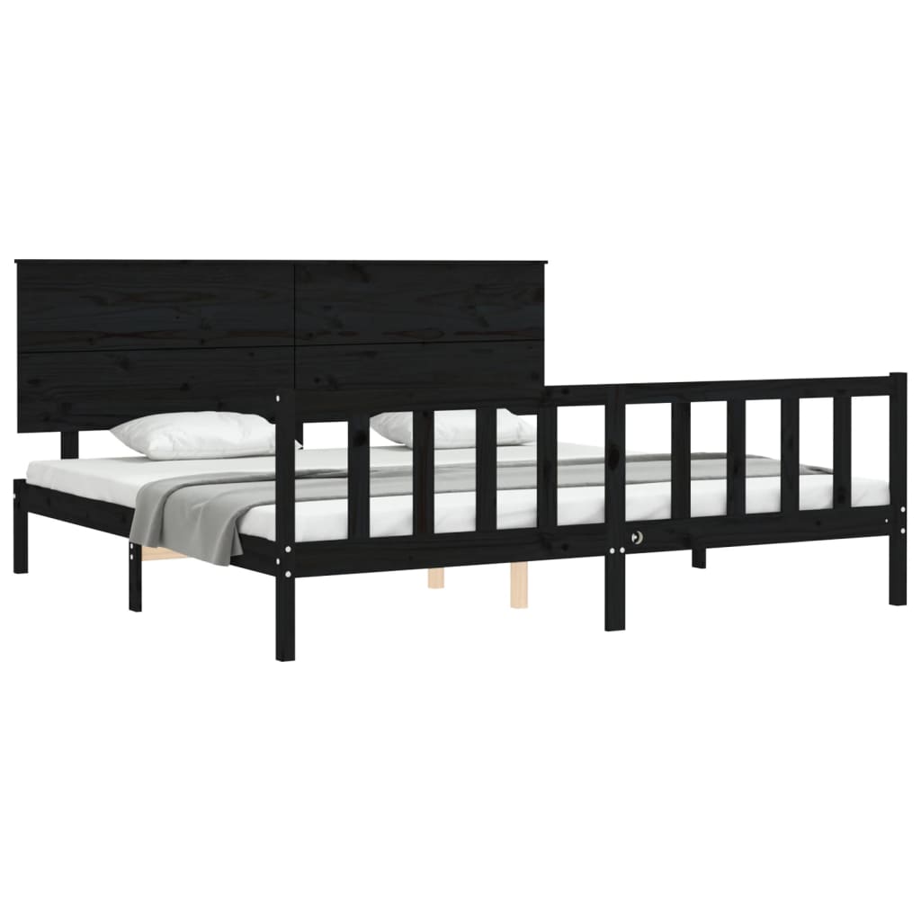 Bedframe met hoofdbord massief hout zwart 200x200 cm is nu te koop bij PeponiXL, paradijselijk wonen!