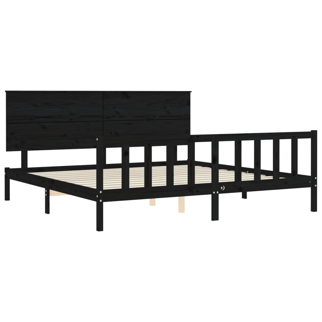 Bedframe met hoofdbord massief hout zwart 200x200 cm is nu te koop bij PeponiXL, paradijselijk wonen!