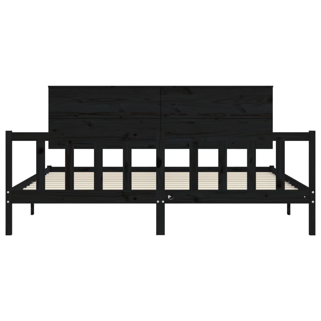 Bedframe met hoofdbord massief hout zwart 200x200 cm is nu te koop bij PeponiXL, paradijselijk wonen!